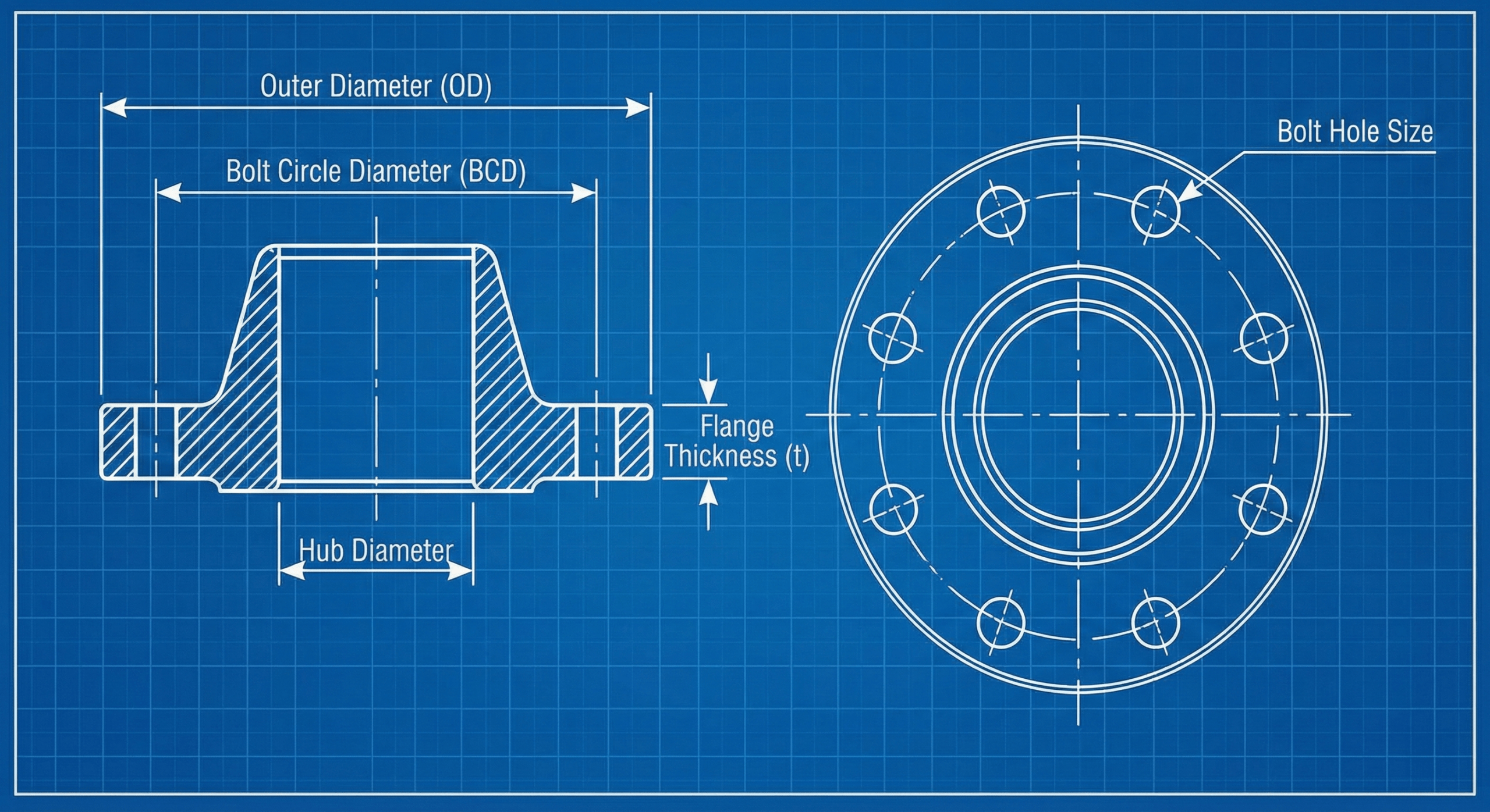 A detailed diagram of ANSI flange dimensions