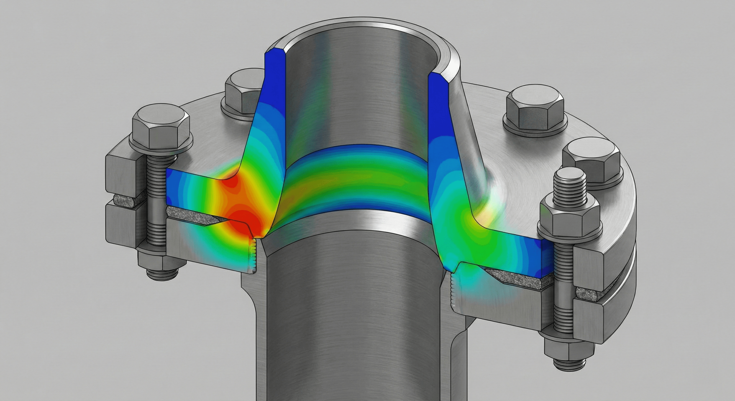 A stainless steel weld neck flange showing its long tapered neck