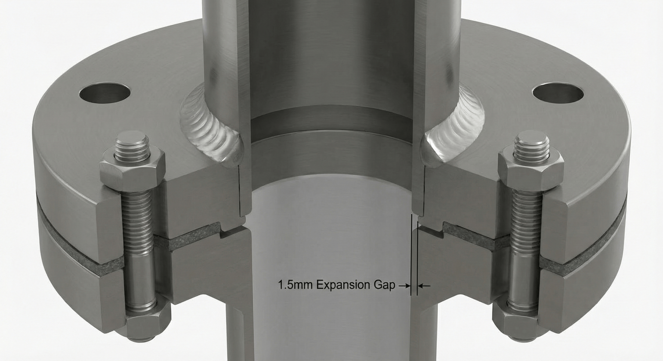 A socket weld flange with a pipe inserted, ready for welding