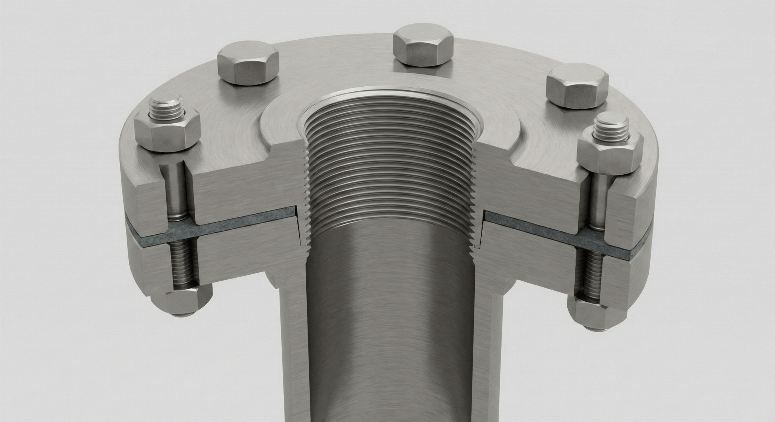 A threaded flange being screwed onto a pipe with a wrench