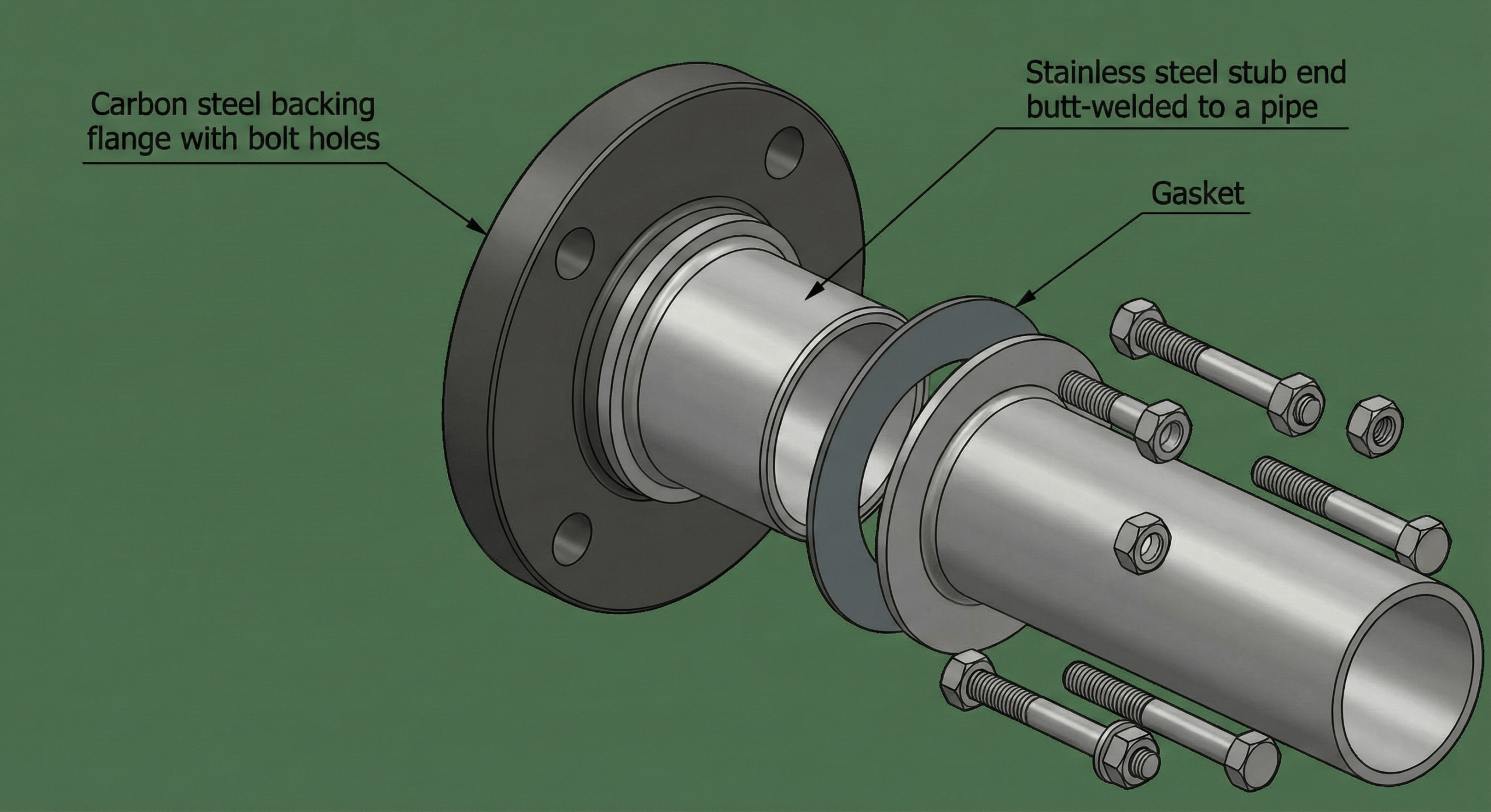 A lap joint flange assembly with a stub end and a backing flange