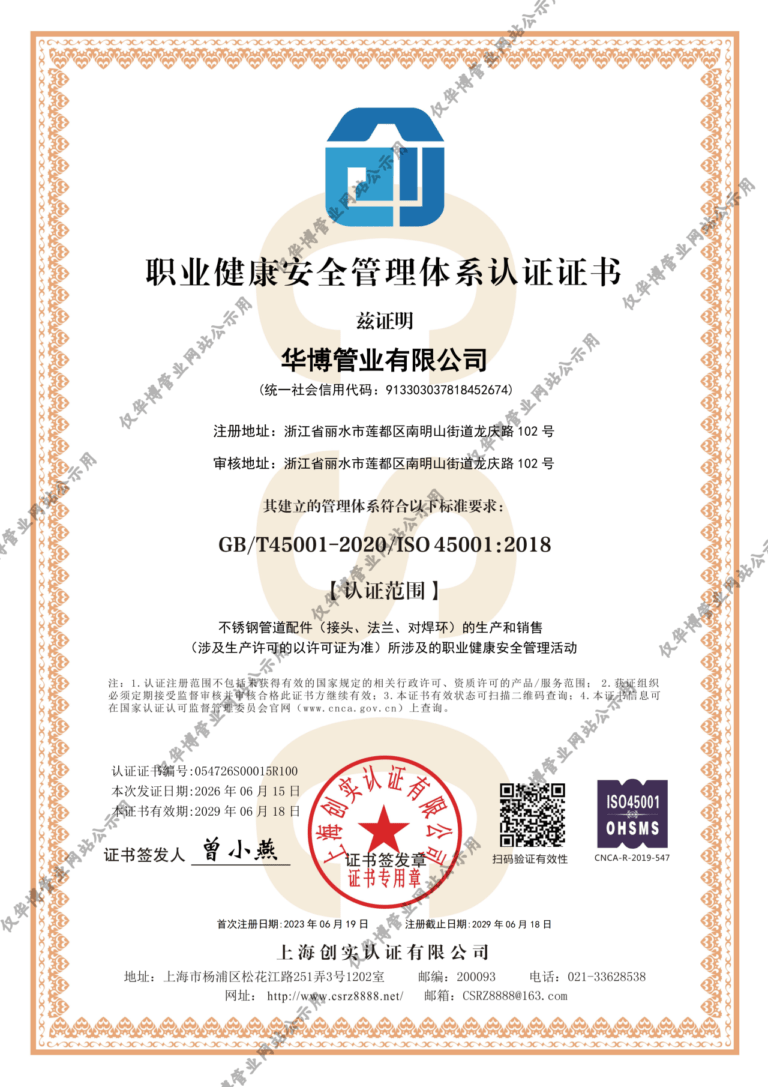 Certificate of Occupational Health and Safety Management System (GB/T 45001-2020 / ISO 45001:2018)