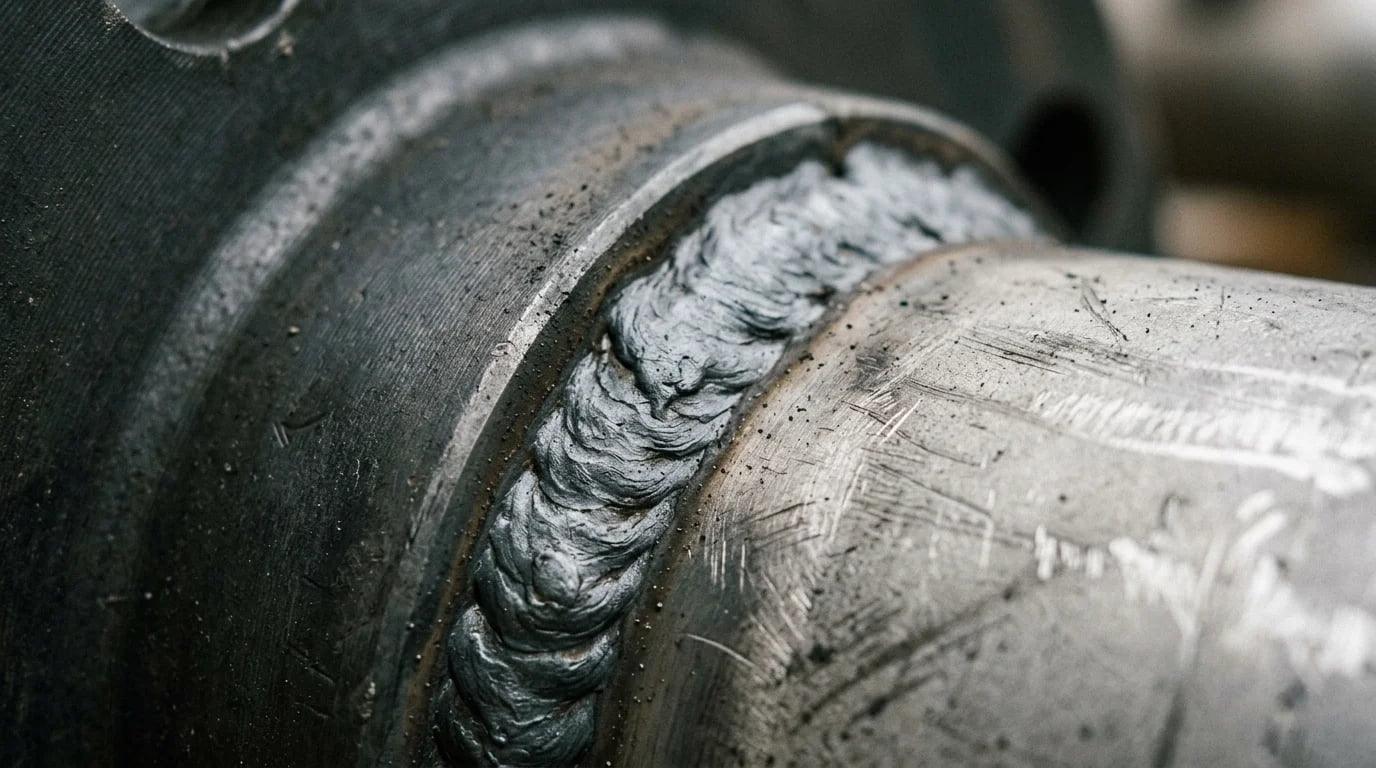 A close-up of a high-quality weld on a weld neck flange