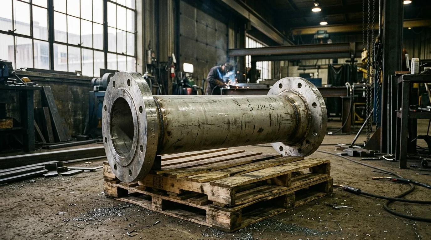 A detailed diagram of a stainless steel flanged pipe joint