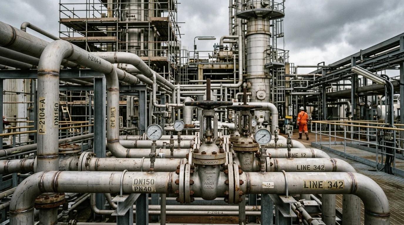 Stainless steel pipes in a high-pressure industrial setting