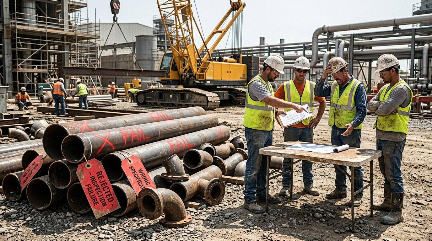 A chart matching pipe materials to pressure, temperature, and corrosive environments