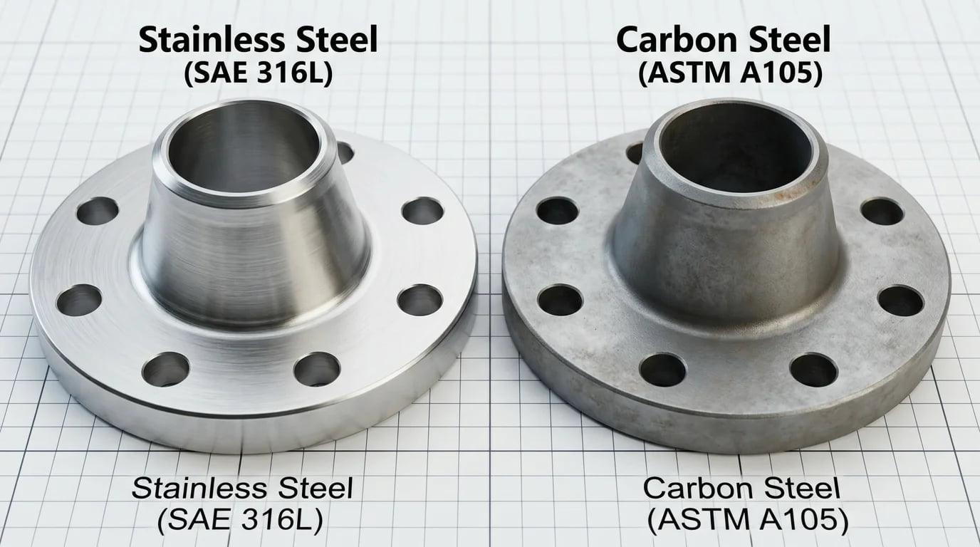 Stainless steel and carbon steel flanges side by side
