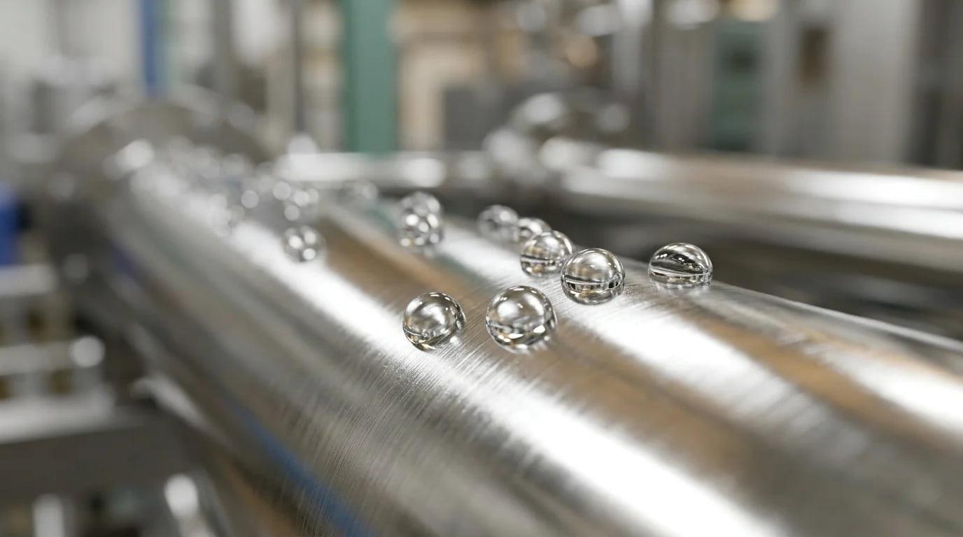 Close-up of a pristine stainless steel pipe surface