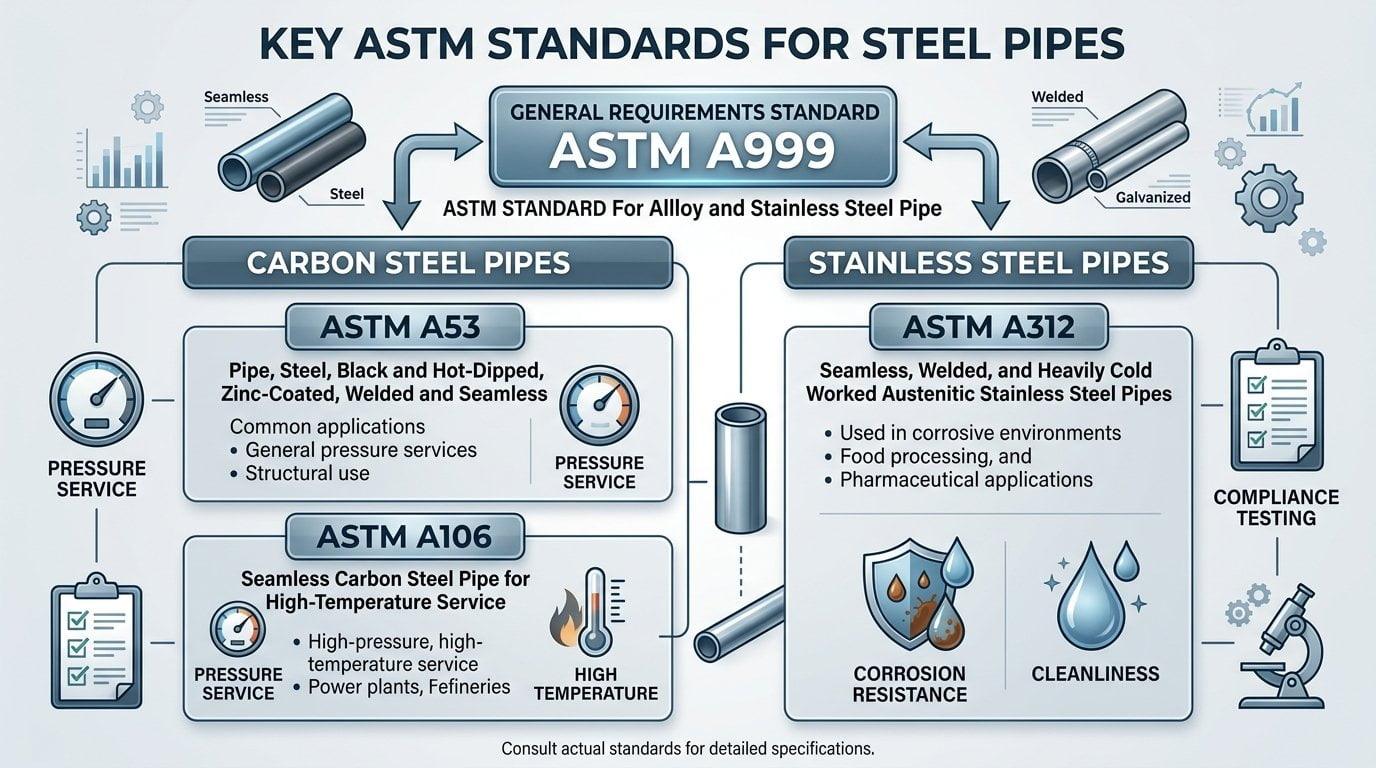 A procurement manager reviewing ASTM standard documents for steel pipes